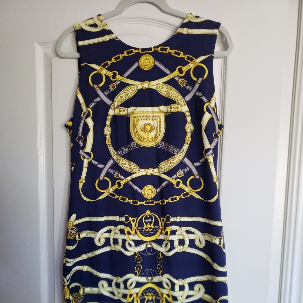 Navy Blue and Gold Beautiful Sleeveless Dress NWT